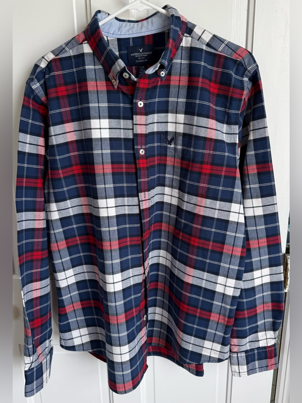 American Eagle Plaid Button Down Shirt Large Classic Fit Cotton